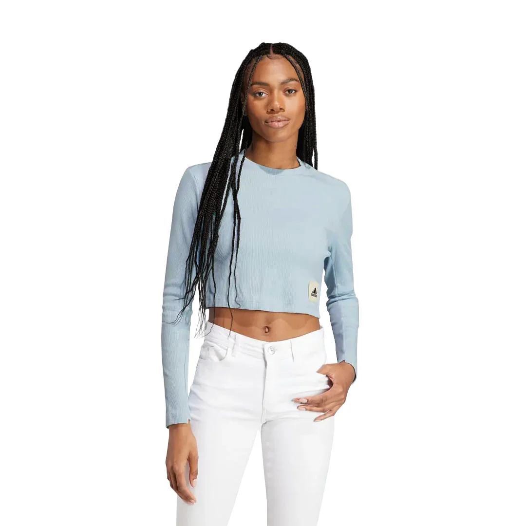 adidas - Women's Lounge Ribbed Crop Long Sleeve T-Shirt (IJ8433) - Image 2