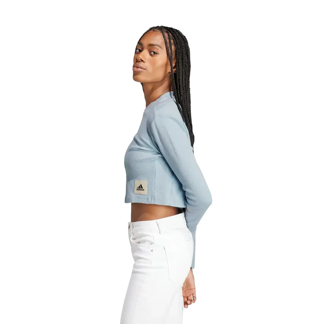 adidas - Women's Lounge Ribbed Crop Long Sleeve T-Shirt (IJ8433) - Image 3