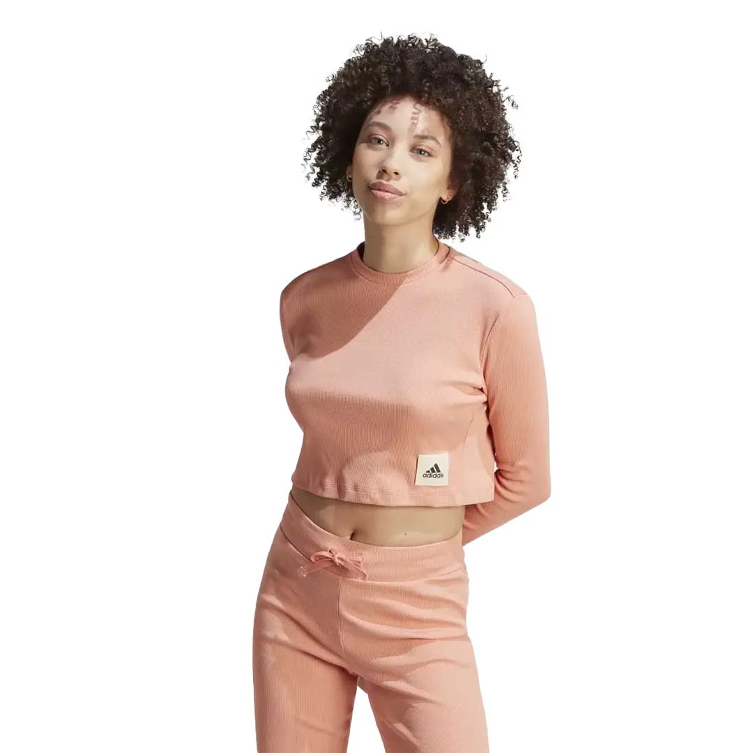 adidas - Women's Lounge Ribbed Crop Long Sleeve T-Shirt (IJ8471) - Image 2
