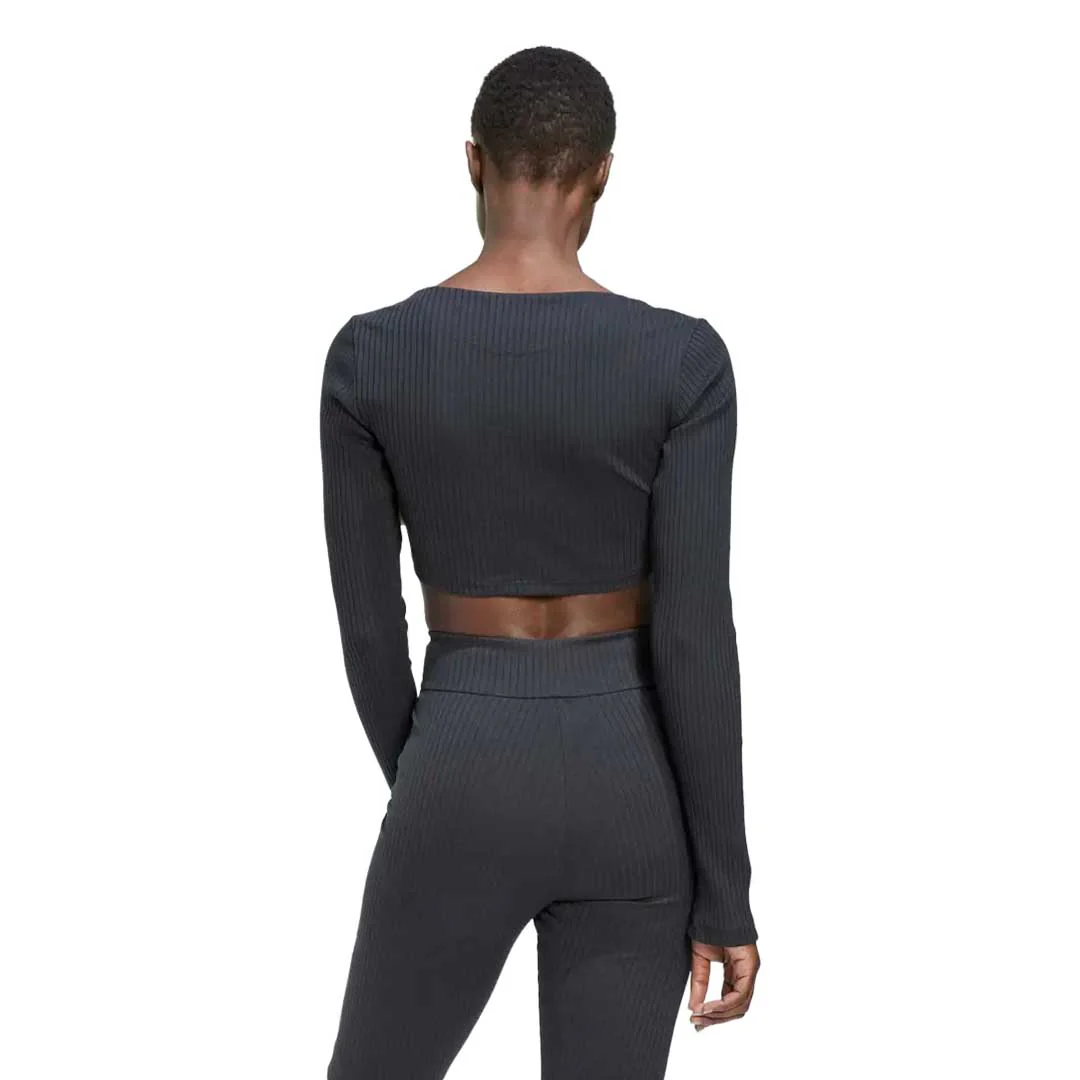 adidas - Women's Studio Lounge Ribbed Cropped Long Sleeve T-Shirt (HH8502) - Image 3
